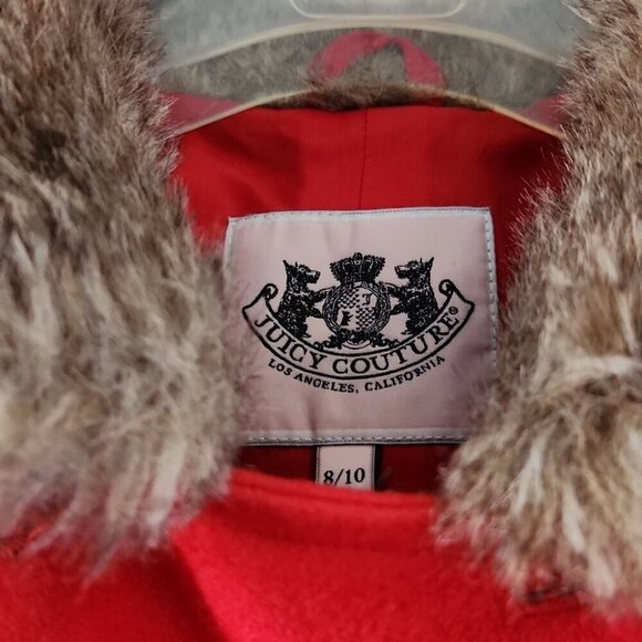 JUICY COUTURE | Wool coat fur collar red sz 8 10 - Picture 4 of 4